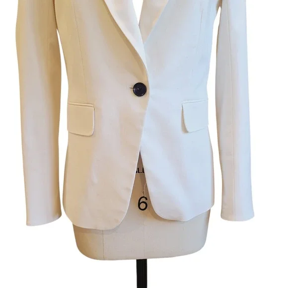 Veronica Beard White Cotton Blazer Dickey One Button Tailored Jacket Sz 4 Preppy - Picture 3 of 8